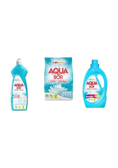 Aquabor Doğal Mineralli Elde Bulaşık + 4 Kg Beyaz + Sıvı Renkliler 3 Lü Set
