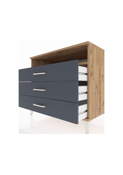 Kronos Şifonyer Tek Raflı 3 Çekmeceli 88x59x80 Çam-antrasit Atlas Çam