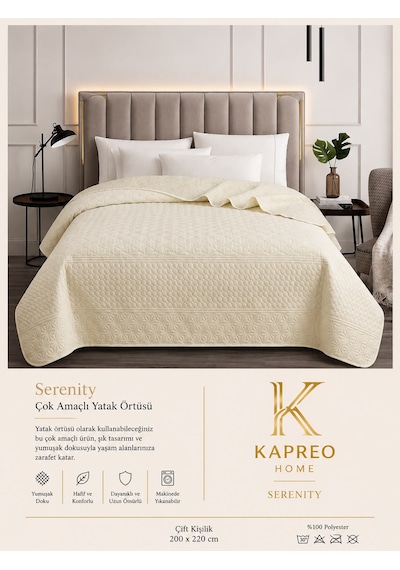 Kapreo Home Çok Amaçlı Çift Kişilik Çift Taraflı Yatak Örtüsü 200 X 220 Açık Bej