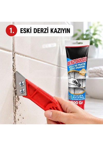 Fayans Seramik Arası Beyaz Hazır Derz Dolgusu 400 Gr + Derz Kazıyıcı Temizleyici 2'li Yenileme Seti