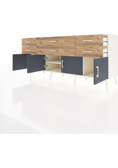 Hyperion Konsol 2 Raflı 6 Çekmeceli 4 Kapaklı 176x44x83 Aytaşı-antrasit/çam Antrasit/çam