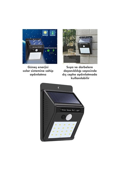 Güneş Enerjili Hareket Sensörlü Duvar Lambası 20 Led