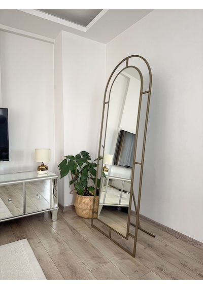 Effe Eskitme Metal Çerçeveli 180x70 Cm Pencere Model Oval Ayaklı Boy Aynası