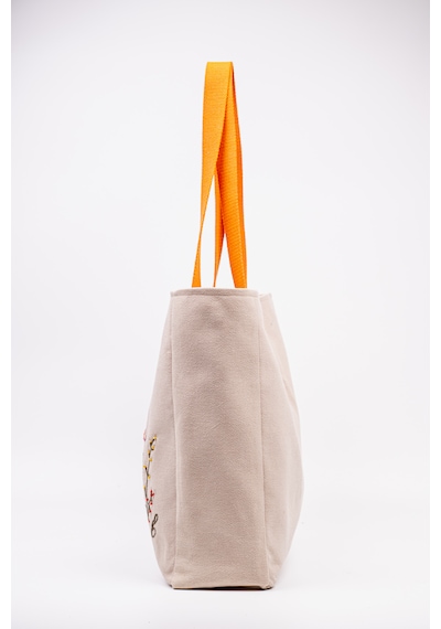 Fabric Craft Bag Omuz Çanta Nakışlı Keten Karışımlı Kumaş Tote Çanta Kahverengi - Turuncu