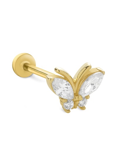 14 Ayar Altın Taşlı Farfalla Tragus Küpe
