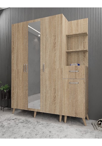 Açelya Portmanto Vestiyer Ayakkabılık Meşe M3 140cm Montaj Dahil