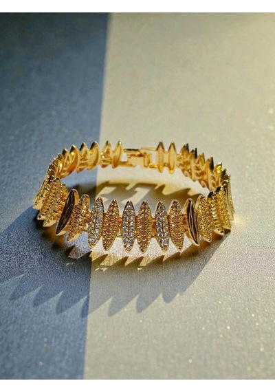 22 Ayar Altın Kaplama Taşlı Sıra Bileklik - 18 Cm Şık Tasarım Gold