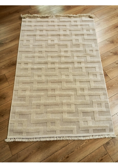 Çam Halı Enti Halı Togo 7510 Bej Geometrik Desenli Makine Halısı