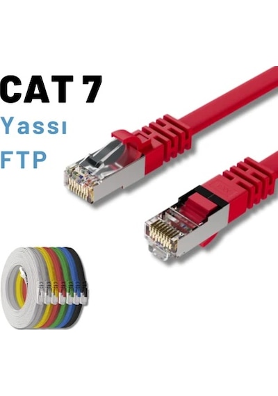 Irenıs 3 Metre Kırmızı Cat7 Kablo Yassı Ftp Ethernet Network Lan Ağ Kablosu