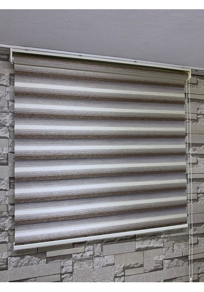 Kahve Krem Geçişli Zebra Perde (Etek Düz)