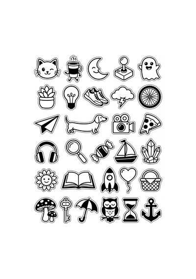 30 Adet Minimalist Siyah Beyaz Figür Sticker Seti - Laptop Defter Ajanda İçin