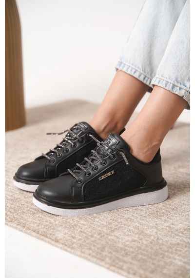 Garantili D0703 Günlük Ortopedik Kadın Sneaker Spor Ayakkabı Siyah