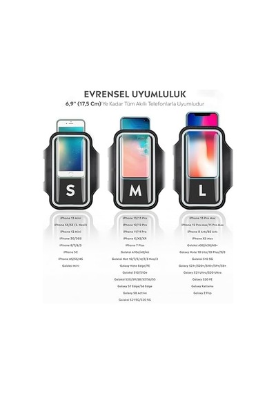 İphone Xiaomi İle Uyumlu Universal 6,9" İnç E Kadar Uyumlu Anahtar Koyma Bölmeli Spor Koşu Yürüyüş İçin Kol Bandı Siyah 0.05 M