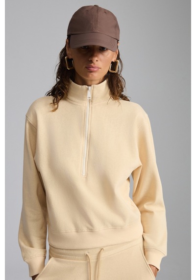 Ethıquet Saılenıs Kadın Yumuşacık Içi Şardonlu Organik Pamuk Yarım Fermuarlı Regular Krem Sweatshirt
