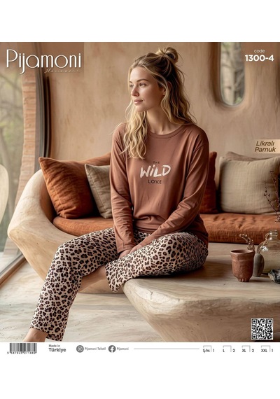 Pijamoni Kadın Likralı Pamuklu Bisiklet Yaka Uzun Kol İnce Pijama Takımı 1300/4 - 1 Adet Kahverengi Pijamoni Kadın Likralı Pamuklu Bisiklet Yaka Uzun Kol İnce Pijama Takımı 1300/4 - 1 Adet Kahverengi