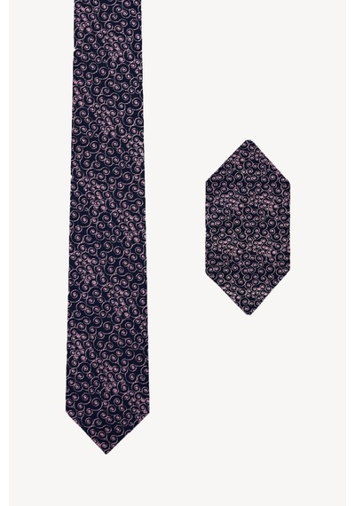 Erkek Lila Desenli Slim Kravat Mendil Set