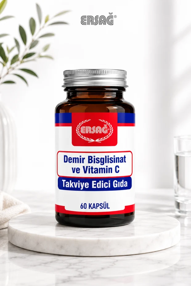 Ersağ Demir Bisglisinat Ve Vitamin C Takviye Edici Gıda 60 Kapsül Vitamin