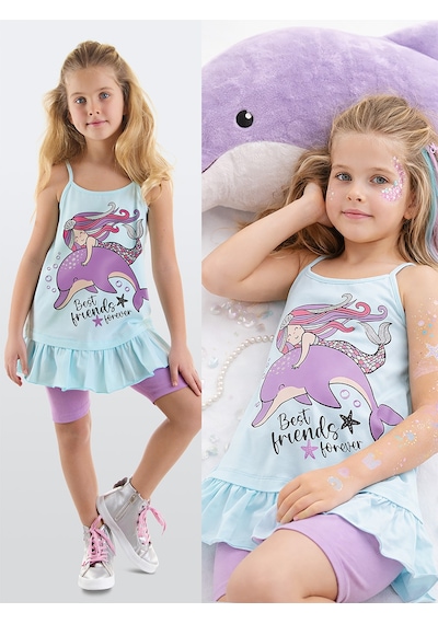 Best Friends Kız Çocuk Askılı  Yazlık Tunik T-shirt Tayt Takım