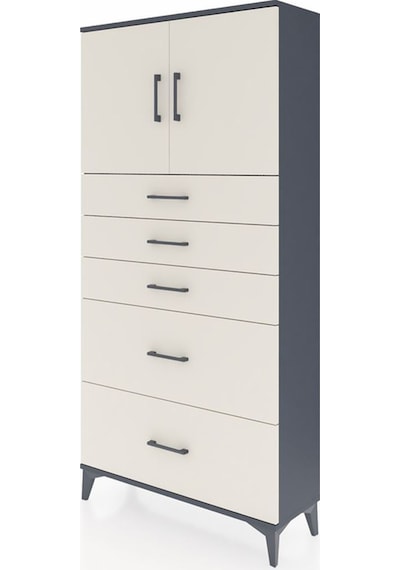 Arges Dolap 2 Raflı 5 Çekmeceli 2 Kapaklı 88x30x182 Antrasit-... Antrasit