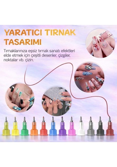 Lexroo Rıvano 12 Renk Oje Sanatı Kalemi Seti, Su Bazlı Hızlı Kuruyan Tırnak Art Kalemi