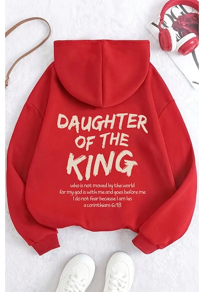 Uyguntarz Daughter Of The King Baskılı Oversize Sweatshirt Kırmızı