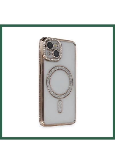 Bezos İphone 13 Uyumlu Kılıf Joke Simli Magneticsafe Kılıf - Gold Bzs01