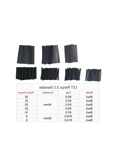 127 Parça Isı İle Daralan Siyah Kablo Tamir Seti, Heat Shrink Makaron Çeşitleri
