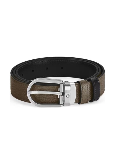 Montblanc At Nalı Tokalı 30 Mm Çift Taraflı Deri Kemer 198449 Kahverengi
