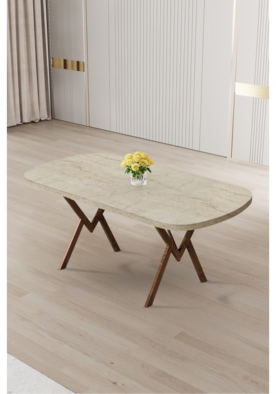 Canisa Radon Serisi Mdf 90x168 Sabit Traverten Mutfak Masası Traverten Masa