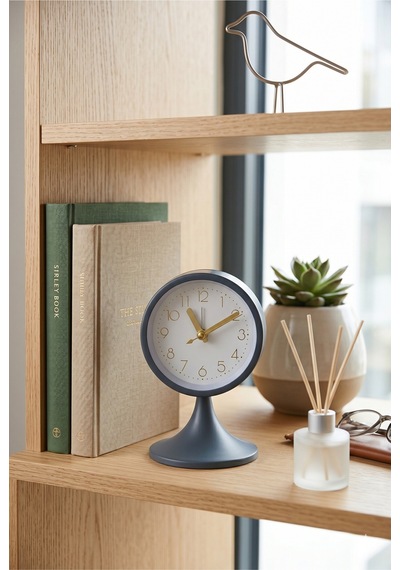 Lacivert Masa Saati 13cm Modern Retro Tasarım Dekoratif Ofis Ve Ev Aksesuarı Özel Hediyelik Şık Obje