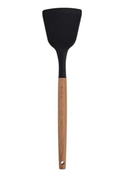 Ahşap Saplı Silikon Mutfak Servis Ve Hazırlama Açılı Spatula, Siyah, 1 Adet 0
