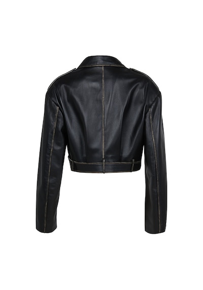 Dericlub Wm022 Gerçek Deri Cropcut Biker Kadın Deri Siyah - Beyaz