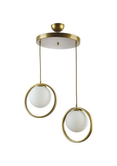 Nina Modern Salon - Mutfak - Yatak Odası Metal Halkalı Kapalı Camlı Ikili Avize Gold Gold