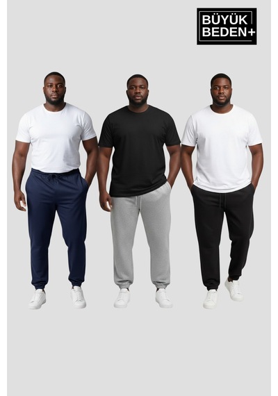 Süperlife Erkek Büyük Beden Üçlü Jogger Paça Lastikli İnce Eşofman Altı Seti Spr26bea951+3 Siyah Süperlife Erkek Büyük Beden Üçlü Jogger Paça Lastikli İnce Eşofman Altı Seti Spr26bea951+3 Siyah