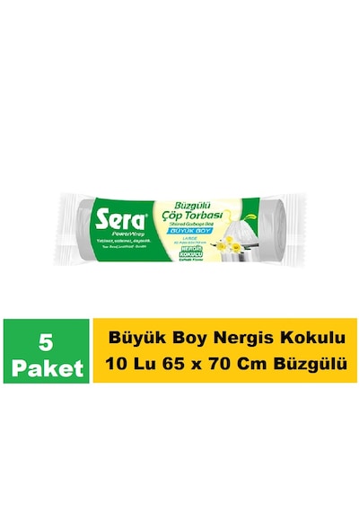Sera Çöp Torbası Büzgülü Nergis Büyük Boy 65 X 70 Cm 5 X 10 Lu