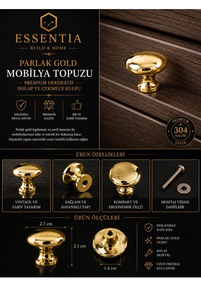 Parlak Gold Vintage Mobilya Topuzu Lüks Dekoratif Dolap Ve Çekmece Kulpu 5 Adet Çoklu Renk