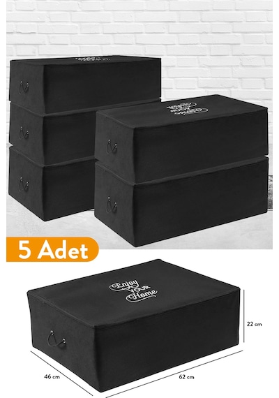 Serstil 5 Adet - Büyük Boy Baza Altı Siyah Hurç 62 X 46 X 22 Cm