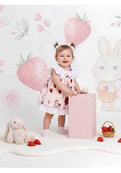 Sugar Plum Fırfır Kollu Kız Bebek Elbisesi Pembe