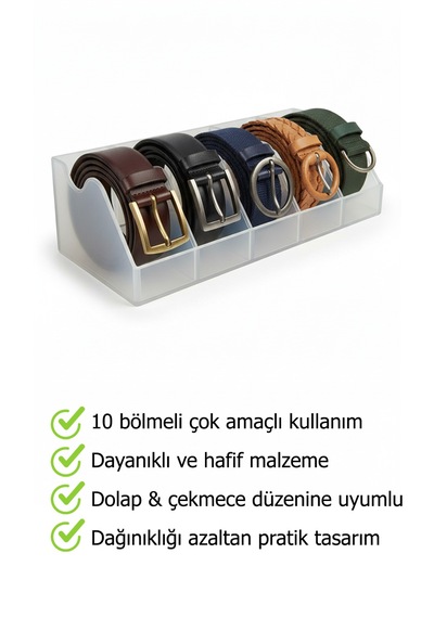 Tineke 5 Bölmeli Kemer Çorap Takı Makyaj Organizeri Dolap İçi Kemer Düzenleyici Organizer Siyah Siyah