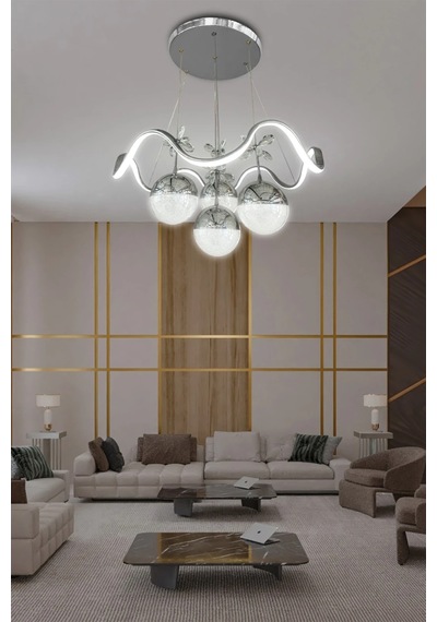 Zikzak 4 Toplu Modern Sarkıt Led Avize - 3 Renk Kumandasız - Krom Krom