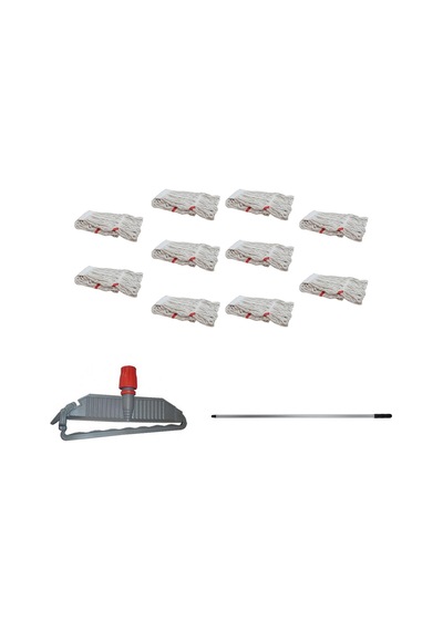 Sska Cod-ex Geniş Islak Paspas Mop Takımı Seti Geniş Islak Mop Başlığı 10'lu + Metal Sap + Mop Tutucu