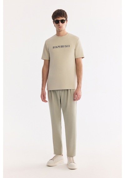 Avva Erkek Bej Bisiklet Yaka Baskılı Bi-stretch İnterlok Regular Fit T-shirt A61y1061