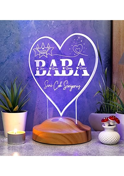 Şeklinde Babalar Günü Hediyesi Babaya Hediye Kişiye Özel Babaya Hediye Isim Yazılı Led Lamba Çok Renkli