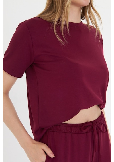 Thiff Gymwear Kadın Modal Kumaş Kısa Kolu Basic Tişört Bordo