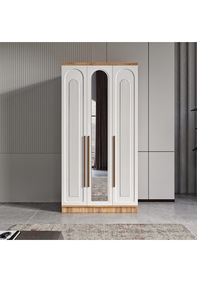 Flora 3 Kapaklı Komple Mdf Aynalı Gardırop - Elbise Dolabı