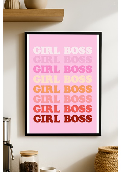 Girl Boss Doğal Ahşap Çerçeveli Poster, Dekoratif Genç Kız Duvar Tablosu