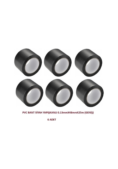 Pvc Bant Siyah Yapışkanlı Geniş 0,13mmx48mmx25m 6adet