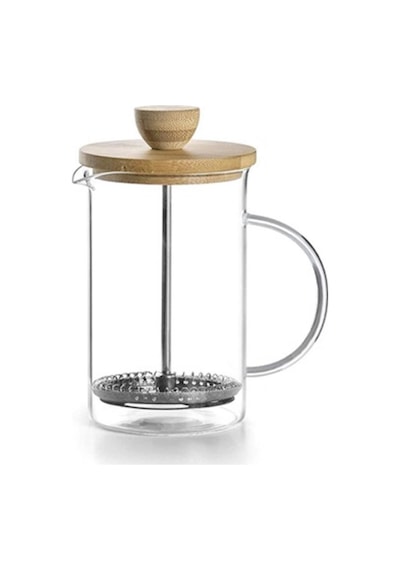 Bambu Kapaklı Cam Bitki Çay Kahve French Press 600 Ml Bambu - Şeffaf