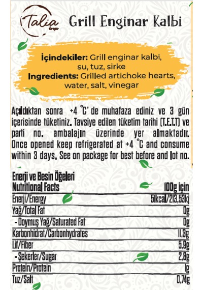 Talia Grill Enginar Kalbi Çeyrek Kesim 3000g A10