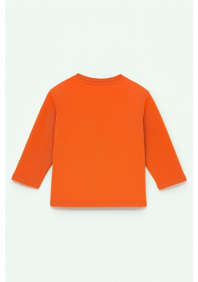 Luess Unisex Çocuk Happiness Nakışlı Cepli Fitilli Kaşkorse Tişört Turuncu